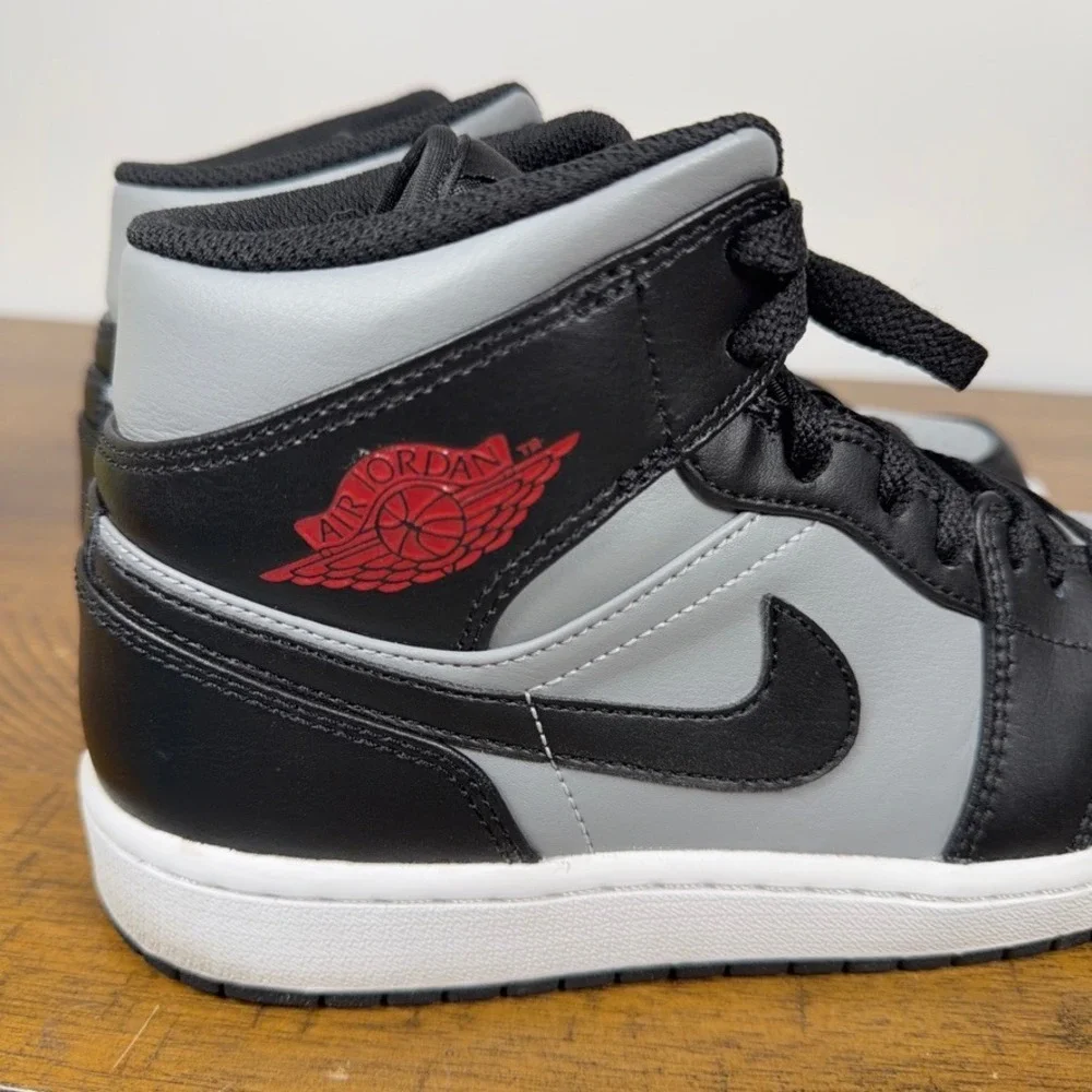 Jordan 1 Mid Shoes Mens 8.5 Black Gray Shadow Red Basketball Sneakers Streetwear